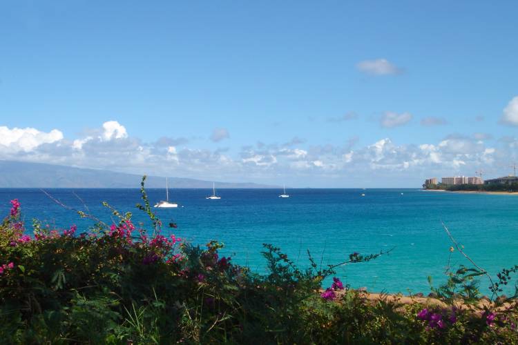 Aerial view of a beautiful beach near Ka'anapali, Maui.