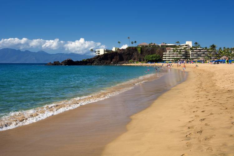 Kaanapali Beach, Black Rock and vacation condos in the distance, Maui, Hawaii
