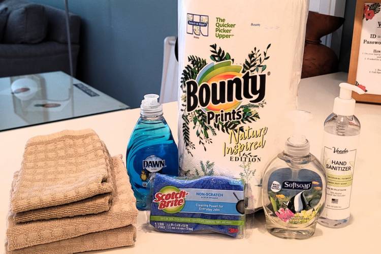 Maui Resorts by Sullivan Properties provides guests with amenities that include paper towls, hand soap, dish soap, sponge, hand sanitizer, and more.