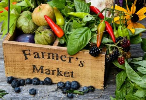 Maui farmers market box with fresh produce