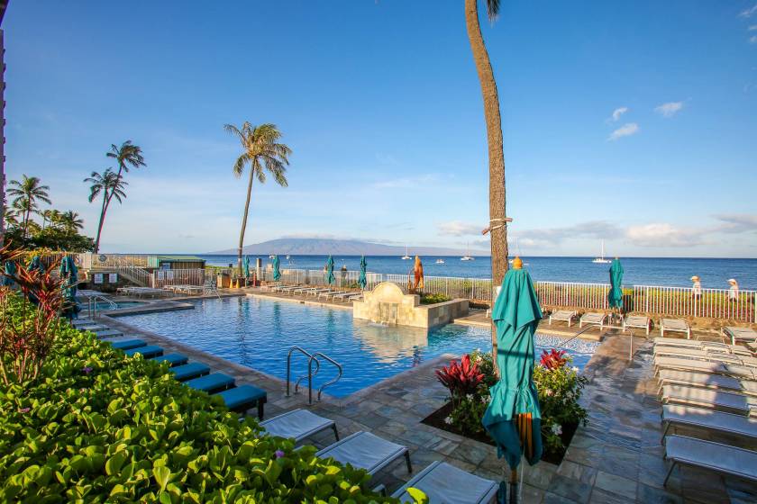 Crystal-clear pool at the Whaler overlooks Kaanapali Beach.