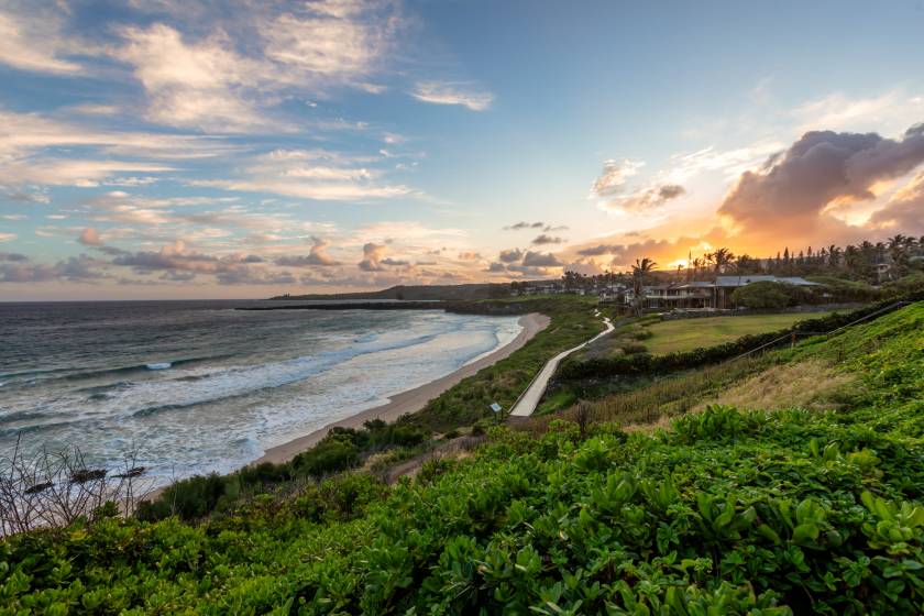 View of the Kapalua Coastal Trail and Ironwood's Beach at sunrise