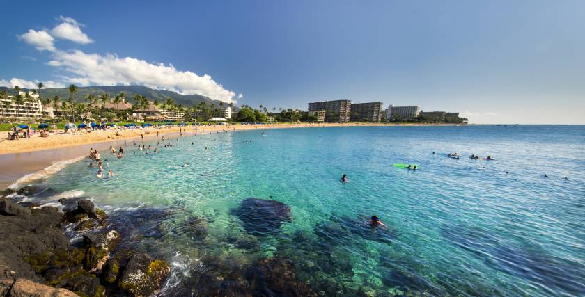 Kaanapali Beach from Black Rock, Maui, Hawaii.