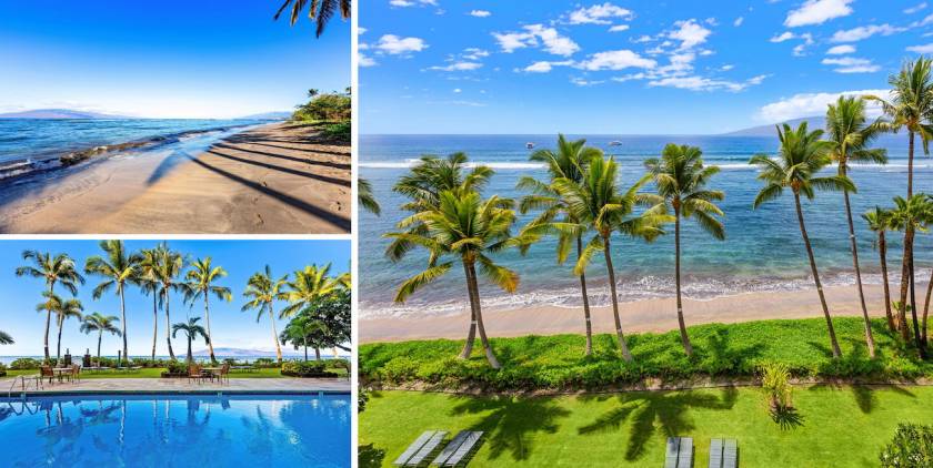 Calm family friendly beach at Lahaina Shores resort
