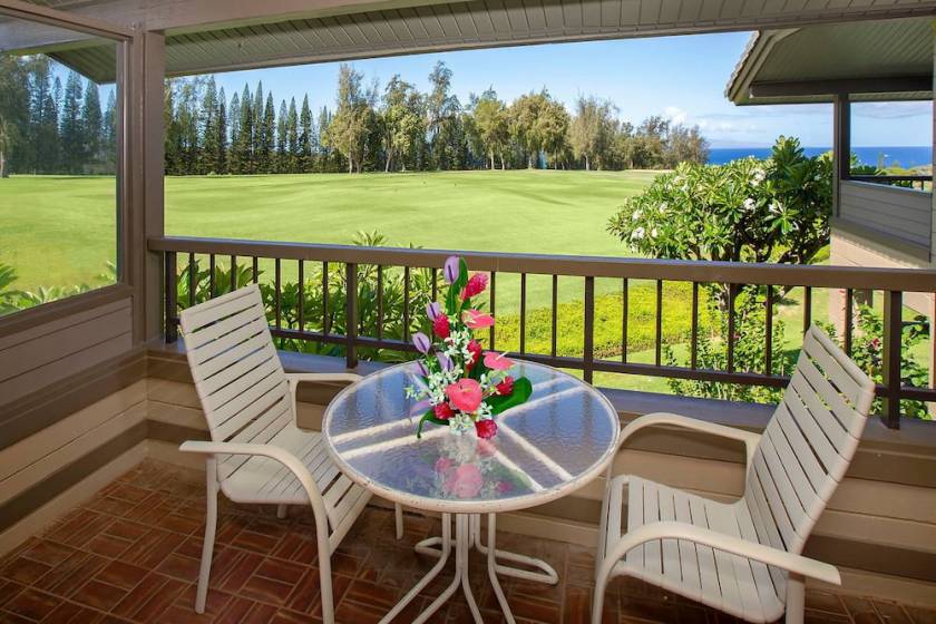 Kapalua Ridge Villas 1222 One bedroom, two bathroom Maui vacation condo rental with large balcony with ocean and golf course views