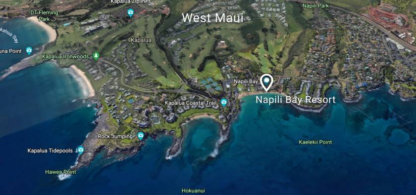 Maui beachfront resort Napili Bay shown on West Maui map 