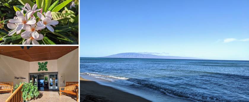 Royal Kahana - Maui Oceanfront resort with a beautiful ocean view, charming lobby, and plumeria trees blooming on property