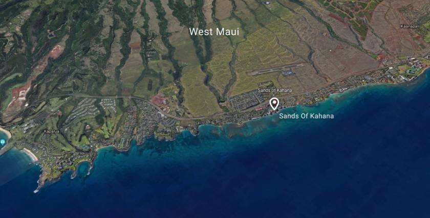 Map of West Maui with Sands of Kahana resort on the map